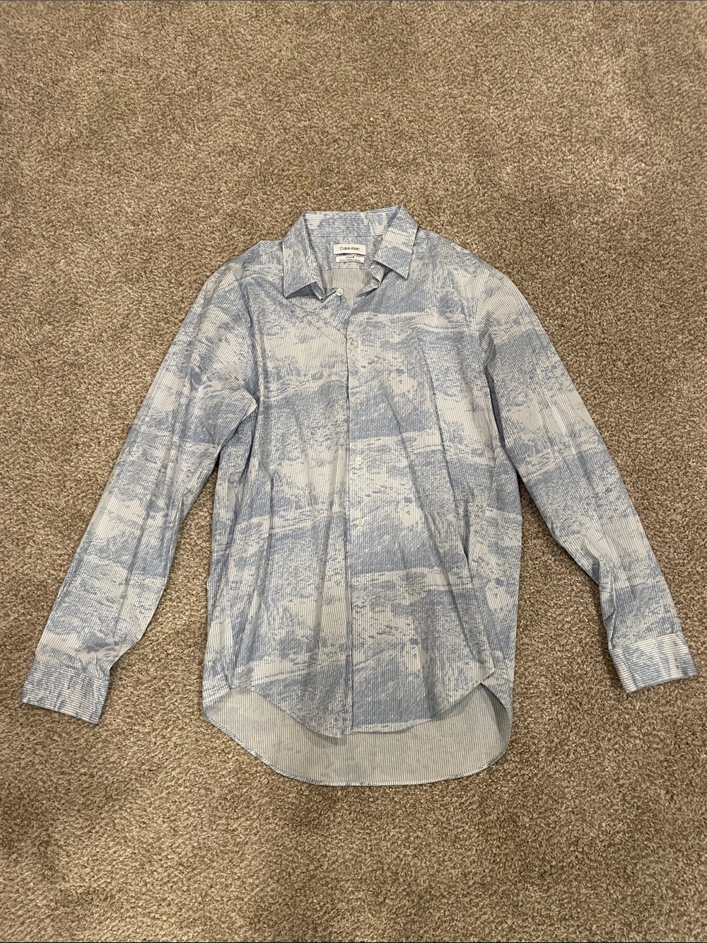 Calvin Klein Blue and White Printed Dress Shirt